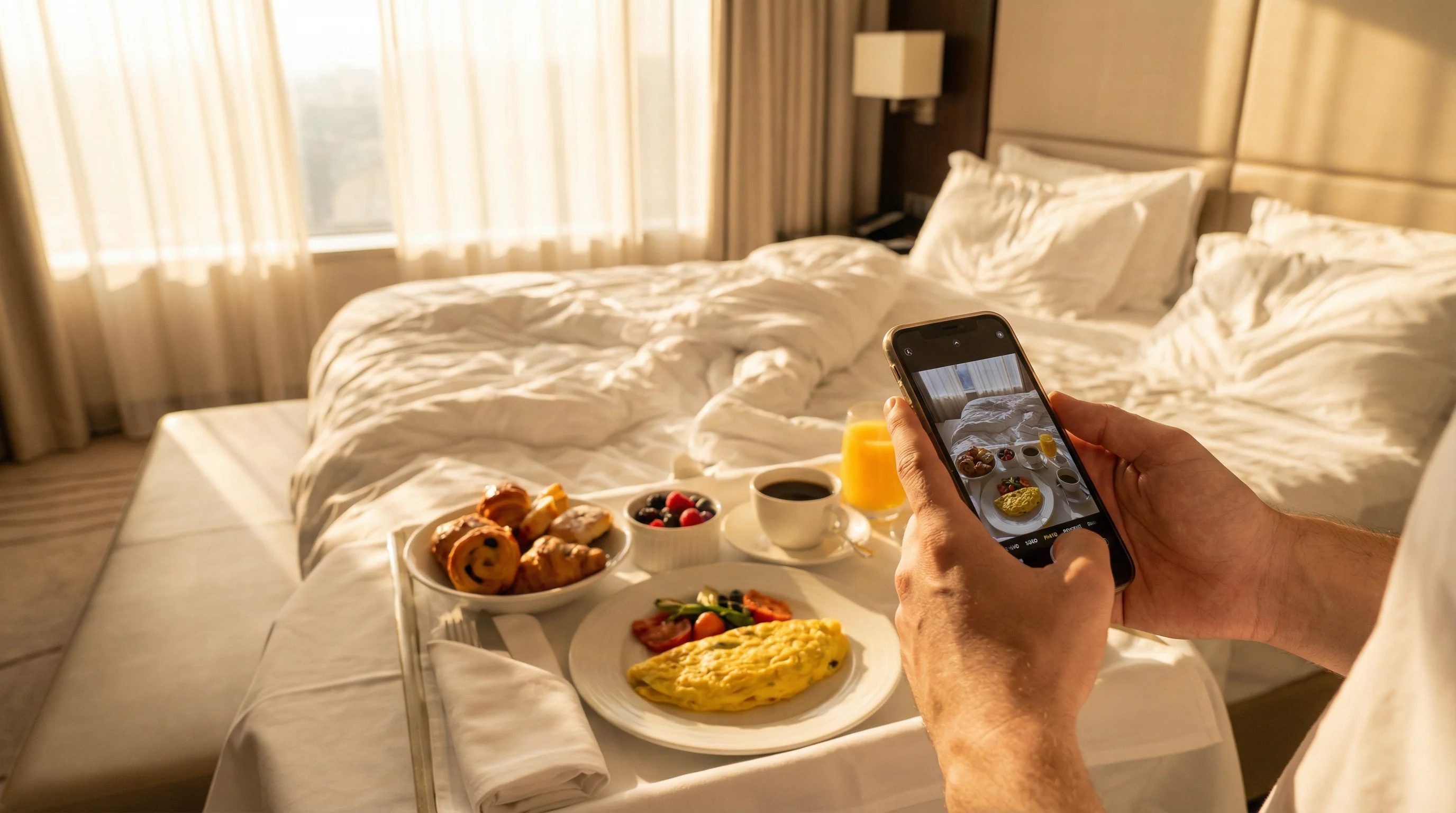 Client commandant un room service depuis son smartphone via le room directory digital
